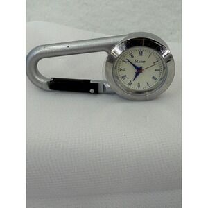 Stauer Carabiner Clip Watch Silver Tone Cream Dial Blue Roman Numerals Pocket